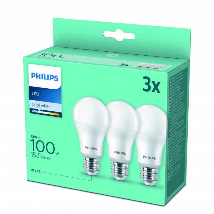 Philips LED100CWSMDISX3P 3 Pezzi Lampadine LED Goccia 100W 4000K