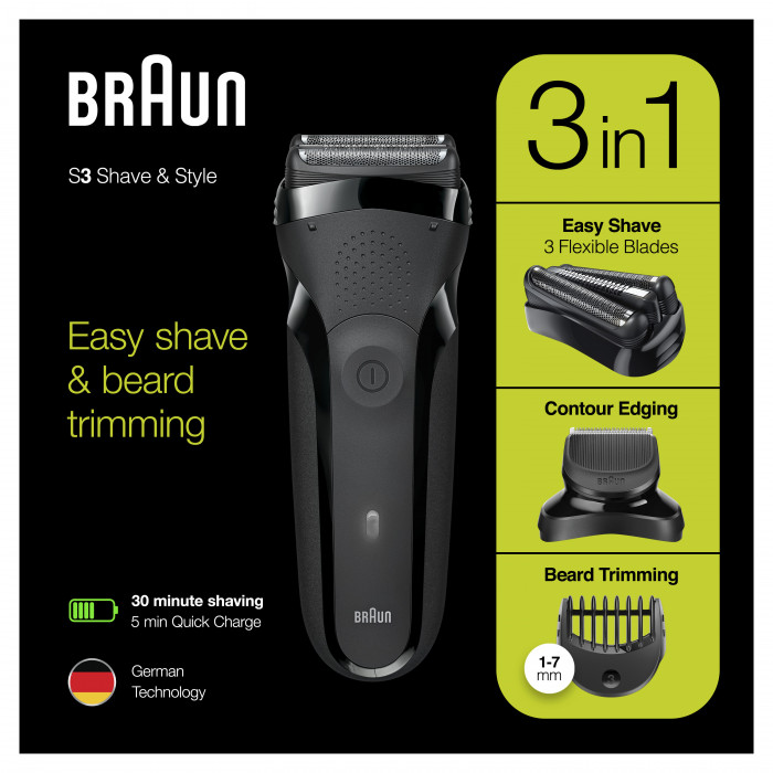 Braun Series 3 Shave and Style 300BT Rasoio Ricaricabile Lavabile