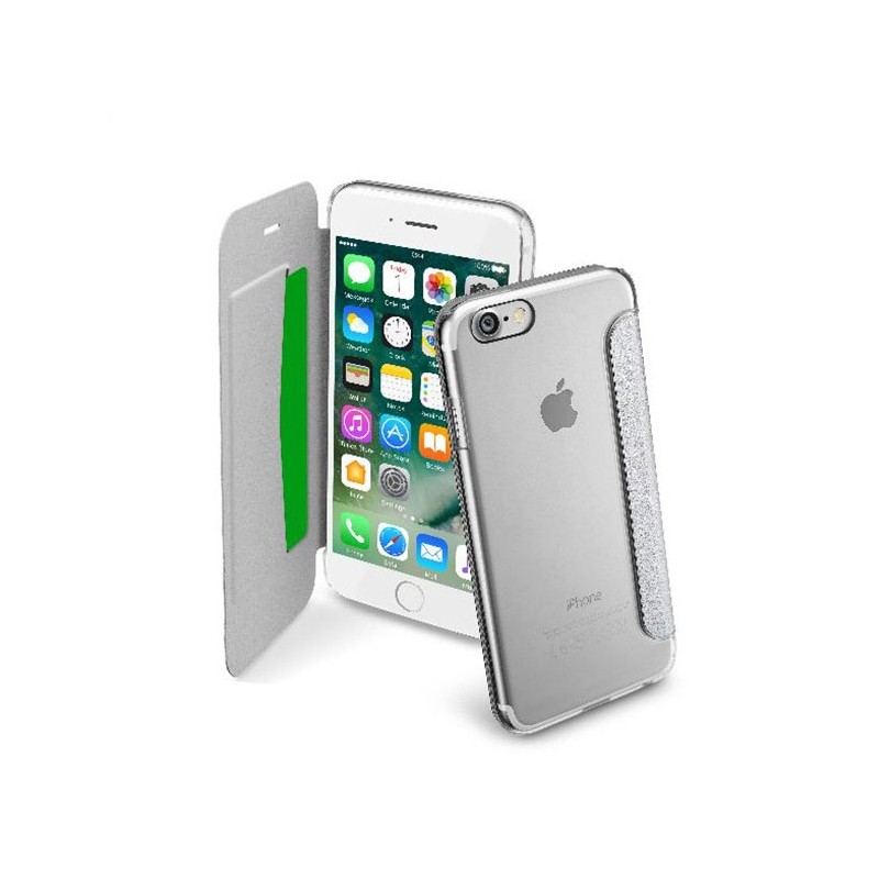[OLD] Cellular Line Clear Book Silver Custodiua a Libro per iPhone 7 con Retro Trasparente